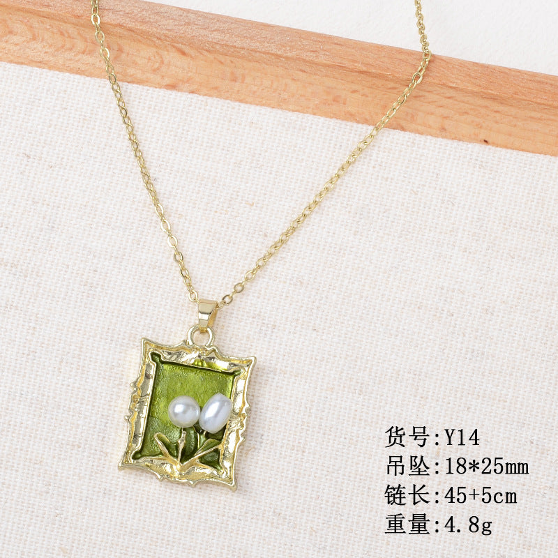 Wholesale retro oil painting style baroque pearl flower alloy necklace